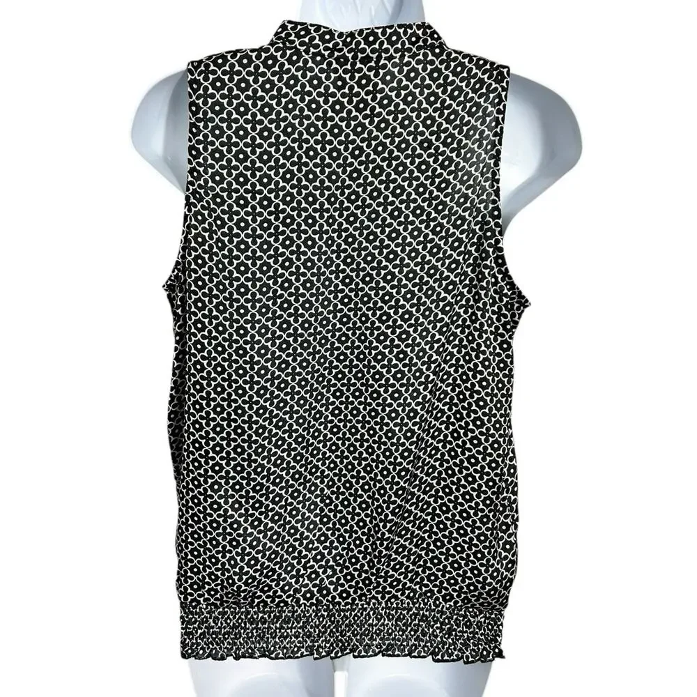 Jules & Leopold Black White Floral Blouse Sz S V-Neck Sleeveless Top Ruffle - Picture 5 of 6